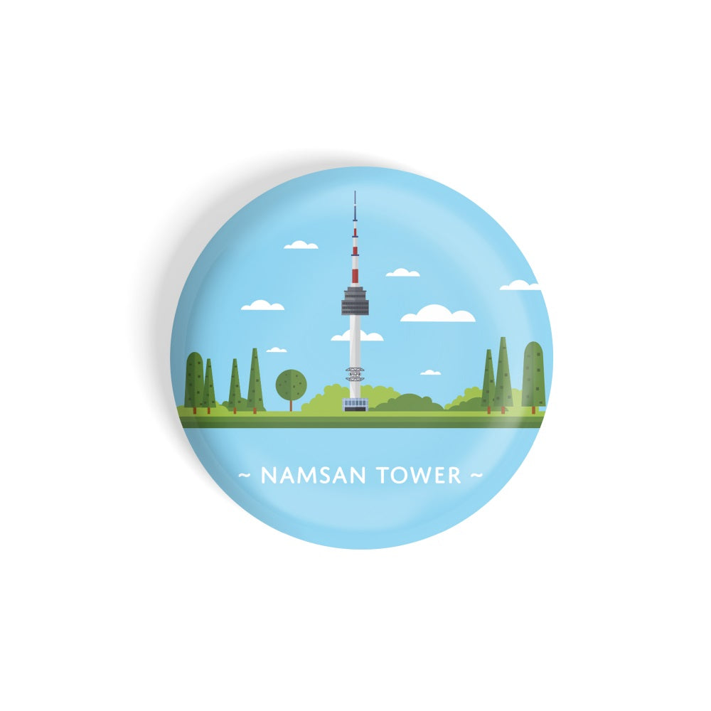 dhcrafts Round Fridge Magnet Blue Color Monuments Namsan Tower Glossy Finish Design Pack of 1 (58 mm)